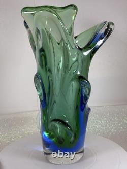 Absolutely Stunning Sklo Czech Glass Splash Vase Very Heavy! Superb Condition