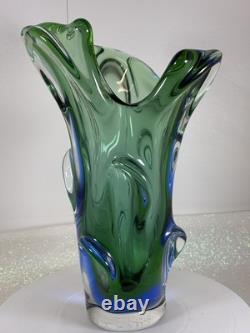 Absolutely Stunning Sklo Czech Glass Splash Vase Very Heavy! Superb Condition