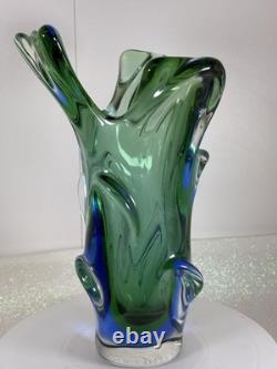 Absolutely Stunning Sklo Czech Glass Splash Vase Very Heavy! Superb Condition