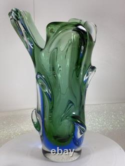 Absolutely Stunning Sklo Czech Glass Splash Vase Very Heavy! Superb Condition