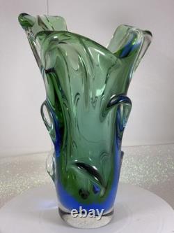 Absolutely Stunning Sklo Czech Glass Splash Vase Very Heavy! Superb Condition