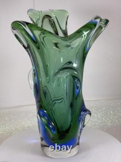 Absolutely Stunning Sklo Czech Glass Splash Vase Very Heavy! Superb Condition