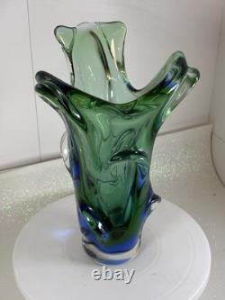 Absolutely Stunning Sklo Czech Glass Splash Vase Very Heavy! Superb Condition