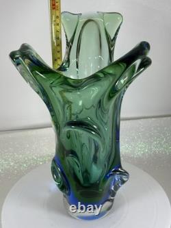 Absolutely Stunning Sklo Czech Glass Splash Vase Very Heavy! Superb Condition