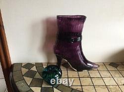Amethyst Art Glass Ladies High-heeled Boot Vase 10 Tall