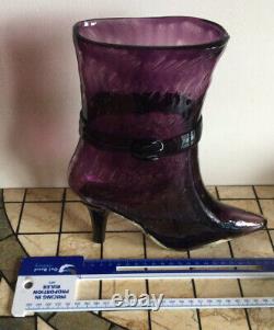 Amethyst Art Glass Ladies High-heeled Boot Vase 10 Tall