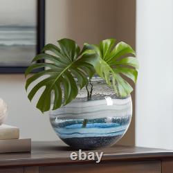 Andrea 7 round Blue Glass Bowl Vase, Handblown Art Glass Handblown Color-Infu