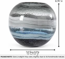 Andrea 7 round Blue Glass Bowl Vase, Handblown Art Glass Handblown Color-Infu