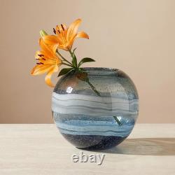 Andrea 7 round Blue Glass Bowl Vase, Handblown Art Glass Handblown Color-Infu