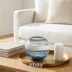 Andrea 7 round Blue Glass Bowl Vase, Handblown Art Glass Handblown Color-Infu