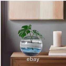 Andrea 7 round Blue Glass Bowl Vase, Handblown Art Glass Handblown Color-Infu