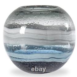 Andrea Mouth Blown Glass Vase for Home Decor 6.75x7.5 Large Blue Glass Vase