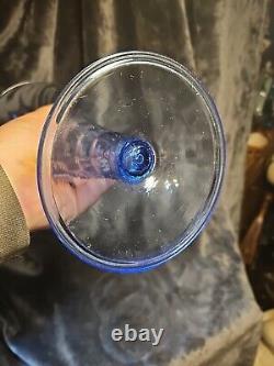 Antique (1920s) Italian Murano Art Glass Vase Blue Hand Blown Spiral Large