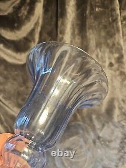 Antique (1920s) Italian Murano Art Glass Vase Blue Hand Blown Spiral Large