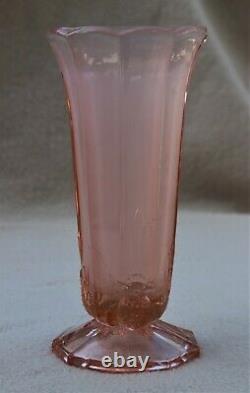 Antique Art Deco Walther Sohne Sowerby Pink Glass Flower Vase Bird Pigeon
