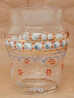 Antique Art Glass Vase Blown Hand Painted Enamel Clear 4.5 tall