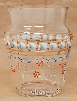 Antique Art Glass Vase Blown Hand Painted Enamel Clear 4.5 tall