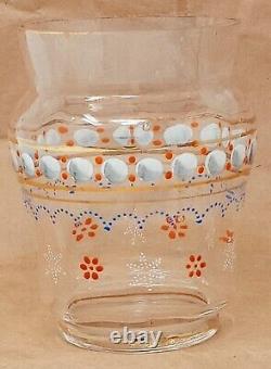 Antique Art Glass Vase Blown Hand Painted Enamel Clear 4.5 tall