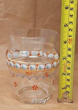 Antique Art Glass Vase Blown Hand Painted Enamel Clear 4.5 tall