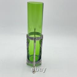 Antique Art Nouveau Green Glass Vase with Metal Mount 7