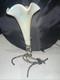 Antique Art Nouveau White Verre De Soie Glass Vase With Metal Branch Stand