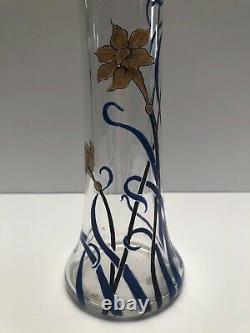Antique Baccarat Enameled Art Nouveau Designed Vase Partial Sticker Remains