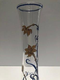 Antique Baccarat Enameled Art Nouveau Designed Vase Partial Sticker Remains