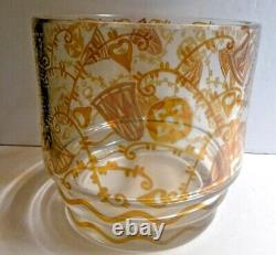 Antique Beyermann Haida Bohemian Glass Vase or Bowl Amber Bells Signed