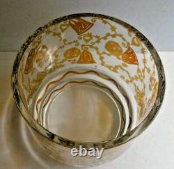 Antique Beyermann Haida Bohemian Glass Vase or Bowl Amber Bells Signed