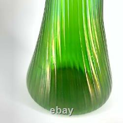 Antique Bohemian Emerald Green Iridescent Glass Tall Vase 15