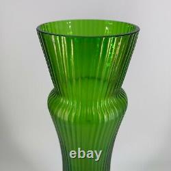 Antique Bohemian Emerald Green Iridescent Glass Tall Vase 15