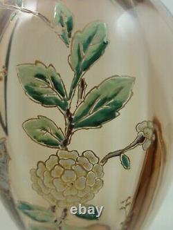 Antique Bohemian Harrach / Moser Hand Painted Enamel Butterfly Art Glass Vase