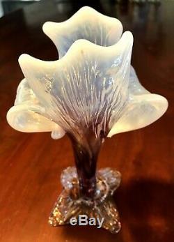 Antique Bohemian Kralik Amethyst Opalescent Art Nouveau Glass Floriform Vase