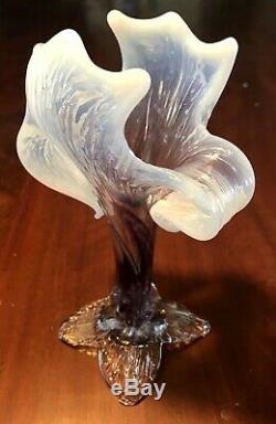 Antique Bohemian Kralik Amethyst Opalescent Art Nouveau Glass Floriform Vase