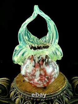 Antique Bohemian Kralik Cranberry Splatter & Uranium Floriform Art Glass Vase