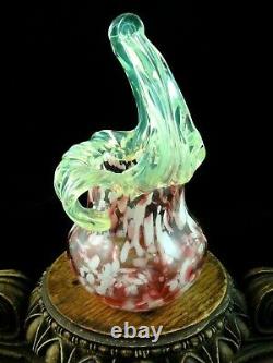 Antique Bohemian Kralik Cranberry Splatter & Uranium Floriform Art Glass Vase