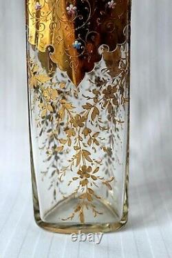 Antique Bohemian Moser Art Glass enamel and gold vase c 1880
