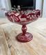 Antique Bohemian Red Glass Bowl With Deers And Forest Scene 19th Century