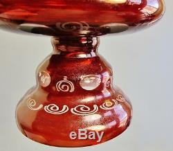 Antique Bohemian Ruby over Clear Cut Glass Center Bowl c. 1920 German Art Vase