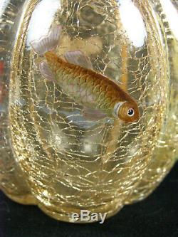 Antique C1900 MOSER Amber Crackle Glass Art Nouveau Aquatic Vase