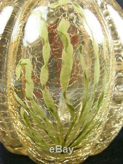 Antique C1900 MOSER Amber Crackle Glass Art Nouveau Aquatic Vase