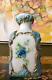 Antique Cameo Hand Painted Pressed Blue Ornate Cameo Glass Vase