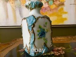 Antique Cameo Hand Painted Pressed Blue Ornate Cameo Glass Vase