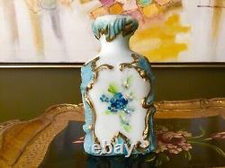 Antique Cameo Hand Painted Pressed Blue Ornate Cameo Glass Vase