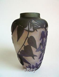 Antique EMILE GALLE 4 5/8 WISTERIA French Cameo Art Nouveau Cabinet Glass Vase