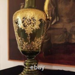 Antique Emerald Moser Bohemian Glass Gold Overlay