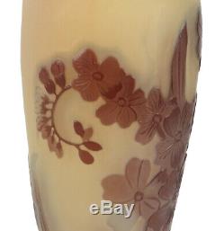 Antique Galle French Cameo Art Glass Vase Detailed Flowers Floral Motif 5 15/16
