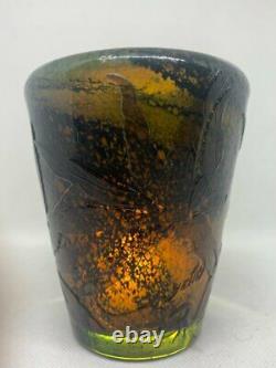 Antique Gallé Vase With Leaf Decor Emile Art Nouveau Glass Multilayer Etched 19t