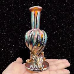 Antique Hand Blown Art Glass Vase Iridescent Finish Multicolor Glass Hand Made