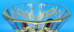 Antique Heavily Enameled Moser Amber Art Glass Vase 9.25tall With Flower Panels